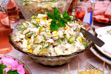 Bowl with a salad made from corn clipart