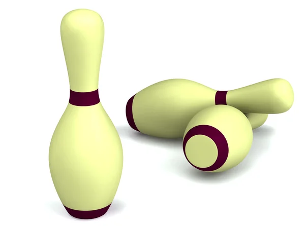 Bowling stift på vita 3d-renderade — Stockfoto