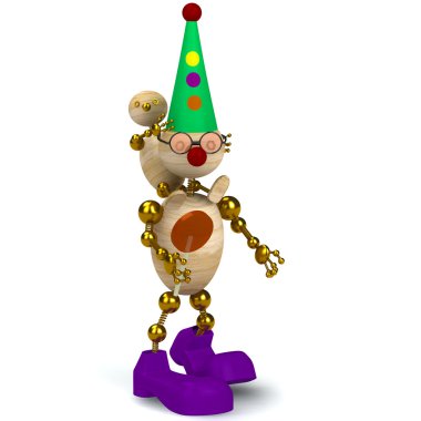 3d wood man clown with kid clipart