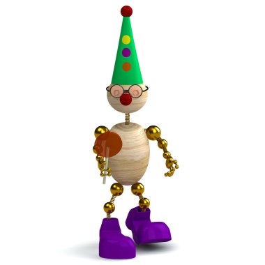 3d wood man as a clown clipart