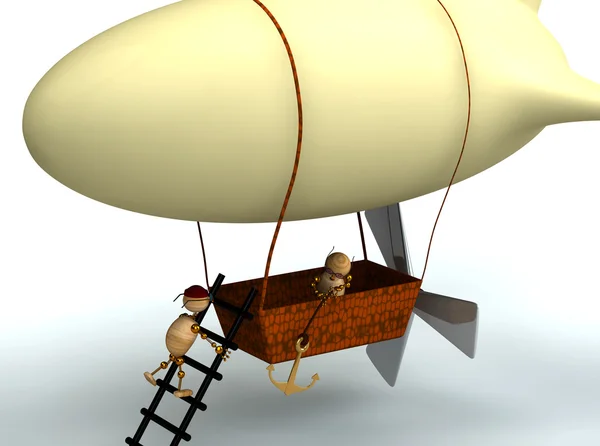 木と 3 d の飛行船気球マンします。 — ストック写真