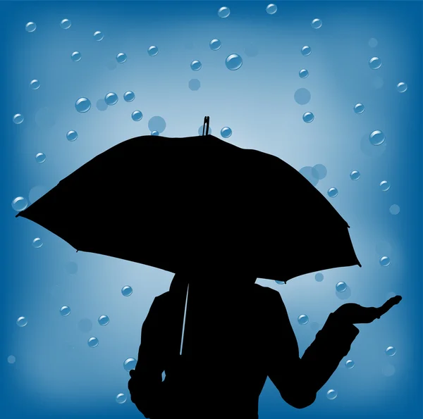 Γυναίκα σε μια βροχερή ημέρα, κρατώντας ubrella — Φωτογραφία Αρχείου