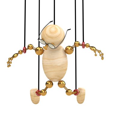 3d wood man suspended on laces clipart