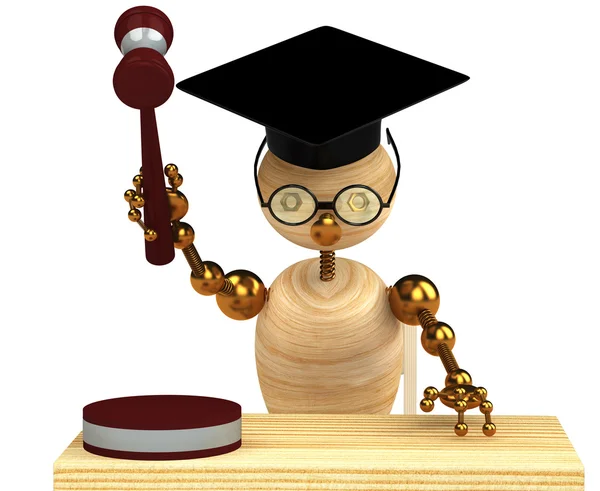 stock image 3d wood man holding a gavel