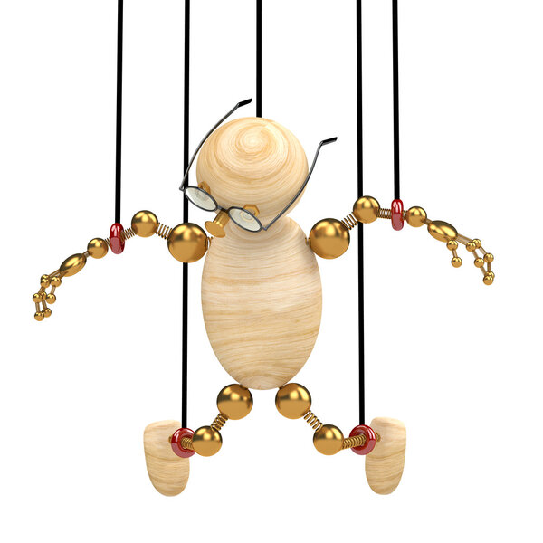 3d деревянный человек подвешен на шнурках
