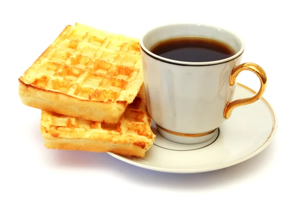 White cup of coffee with waffle — Stock Photo, Image