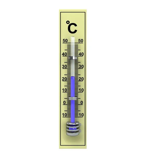 3D žluté dřevěné termometer — Stock fotografie