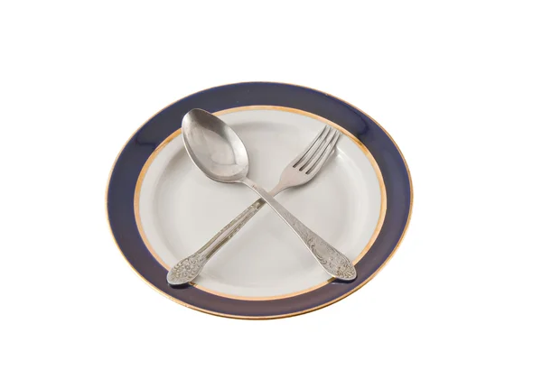 Fork And Spoon Crossed On Plate — Stock Photo, Image