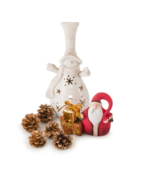 Kerstman en sneeuwpop — Stockfoto