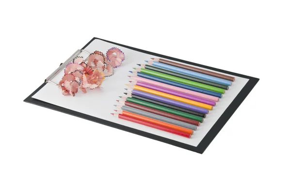 Clip Board Pour Écrire Avec Des Crayons Isolés Sur Fond — Photo