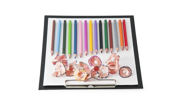 Clip Board Pour Écrire Avec Des Crayons Isolés Sur Fond — Photo