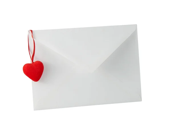 Envie Uma Carta Com Coração Isolado Fundo Branco — Fotografia de Stock
