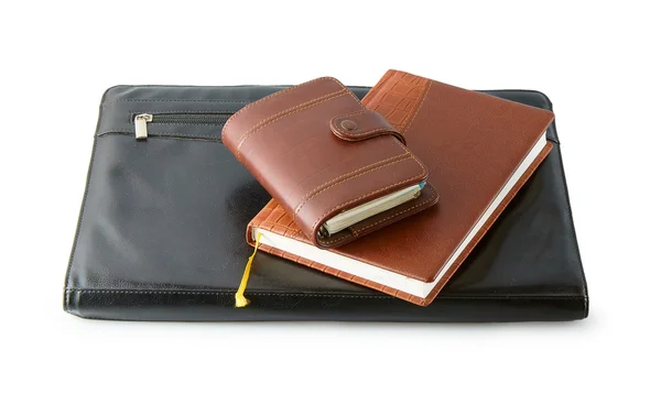 Leather folder with the diaries — Stock Photo, Image