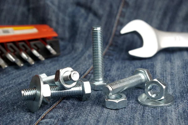 Metal bolts, nuts and washers — Stock Photo, Image