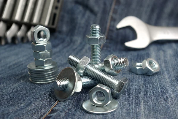 Metal bolts, nuts and washers — Stock Photo, Image