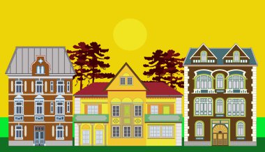 Three gorgeous residential houses clipart