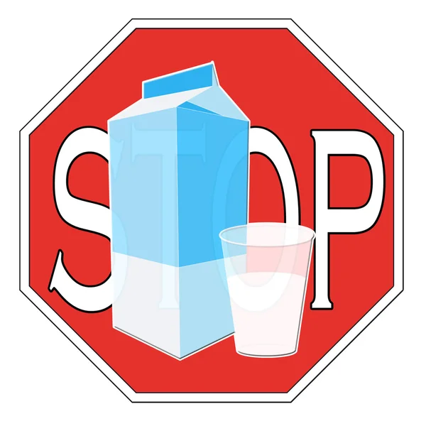 Bir Bardak Süt Laktoz Intoleransı Açıklamak Için Bir Dur Işareti — Stok fotoğraf
