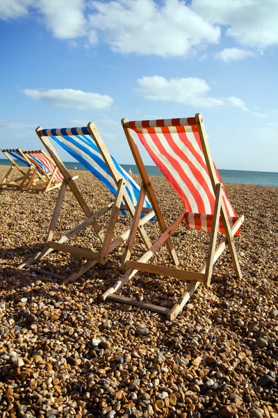 Deckchairs beach sea windy — Stock Photo, Image