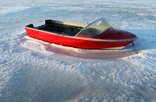 Boat winter frost ice — Stock Photo, Image