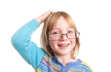 Thinking child glasses clipart