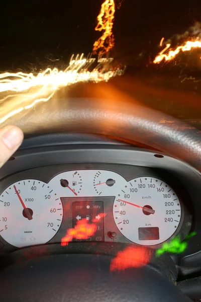 Driving car night dashboard — Stock Photo, Image