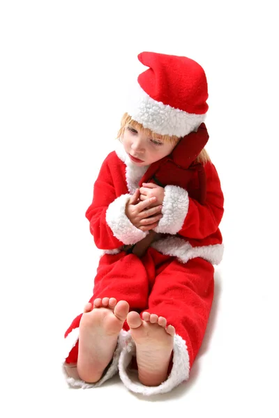 Child santa clause isolated cuddle doll — Stock Photo, Image