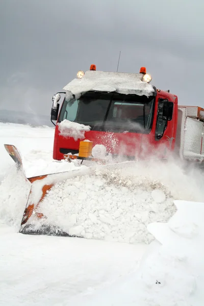 Snowplow in winter snow storm — Stock Photo, Image