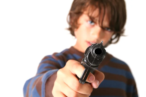 Criança com crime de arma — Fotografia de Stock