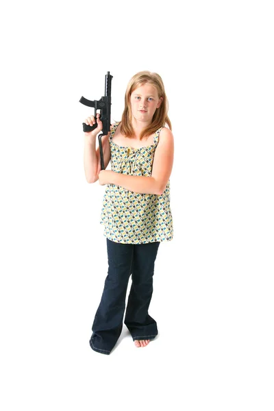 Menina metralhadora isolada — Fotografia de Stock