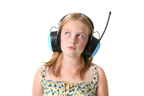 Écouteurs fille protection isolée — Photo