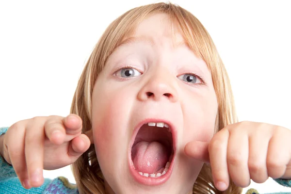 Krzyk, krzyk dziecka na białym tle — Zdjęcie stockowe