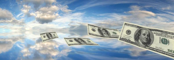 Dollars falling sky — Stock Photo, Image