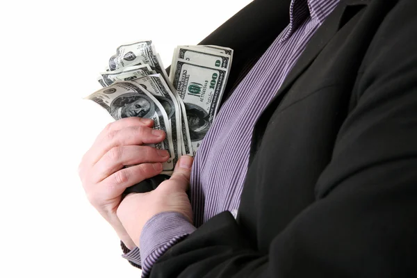 Man Dollars Pocket Male Getting Money Out Suit Pay — Stock Photo, Image