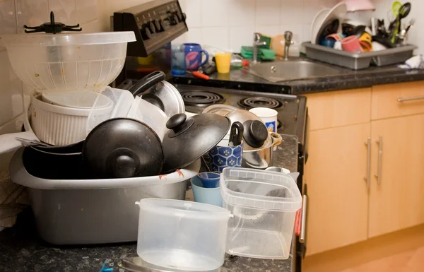 Кухонний Безлад Брудний Посуд Потрібно Мити Купа Прання — стокове фото