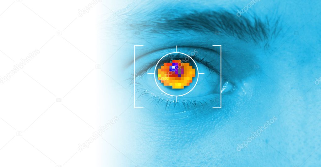 Iris security scan of eye. digital security identification or password based on biometric data