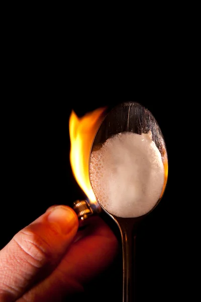 stock image Heroin spoon flame drugs