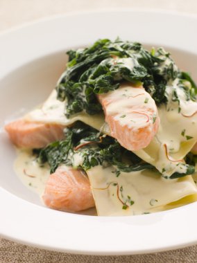 Open Lasagne of Salmon and Spinach with a Saffron Cream clipart