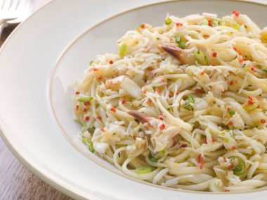 Close up of Bowl of Crab Linguini with Chilli and Coriander clipart