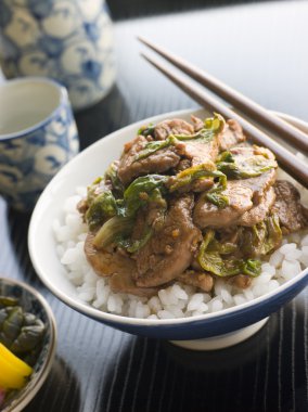 Wok Fried Pork and Ginger Cabbage on Rice clipart