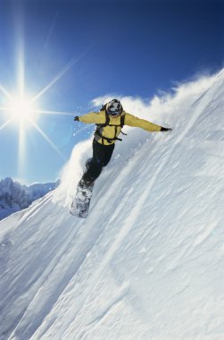 Young woman snowboarding clipart