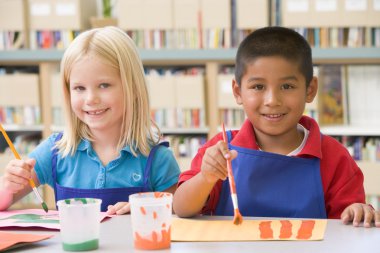 Kindergarten children painting clipart