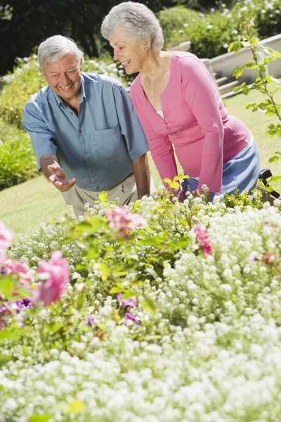 Senior Koppel Werken Tuin Flowerbed — Stockfoto