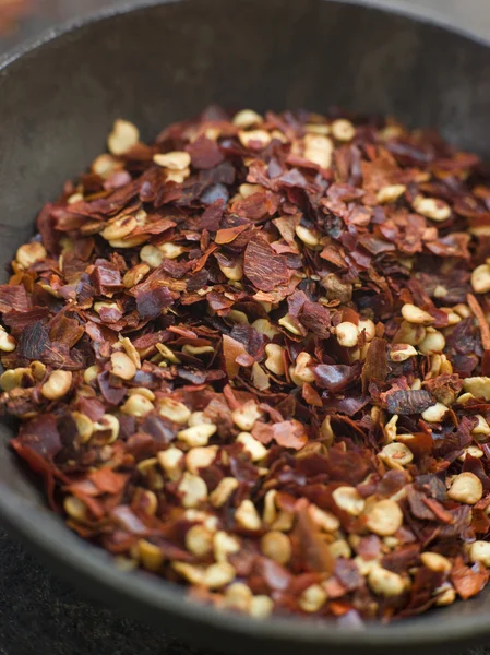 Dish of Dried Chili Flakes — Stock Photo, Image