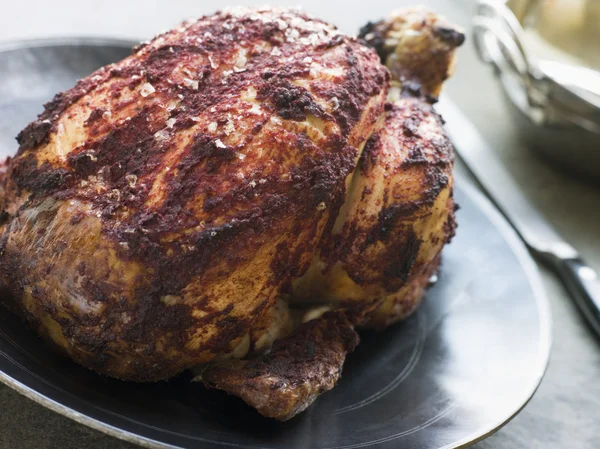 Plate Roast Tandoori Chicken Stuffed Keema — Stock Photo, Image