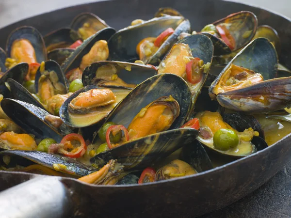Pan Mussels Cooked Bangladeshi Rezala Style — Stock Photo, Image
