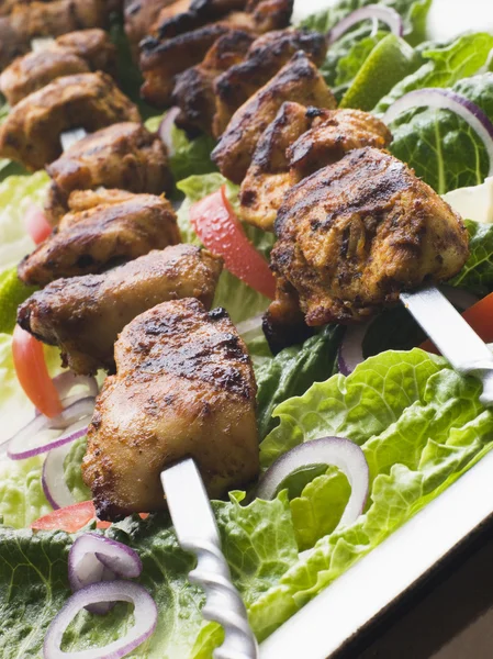 Plate Chicken Tikka Marinated Shashlik Kebabs — Stock Photo, Image