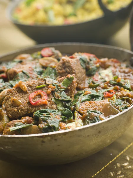 Karai Dish with Lamb Methi Gosht and Vegetable Pilau — Stock Photo, Image