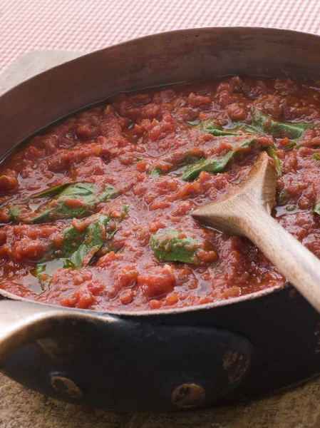 Pan of Fresh Tomato Sauce — Stock Photo, Image