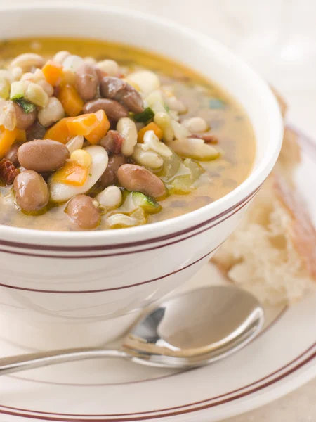 Bowl Tuscan Bean Soup Crusty Bread — Stock Photo, Image