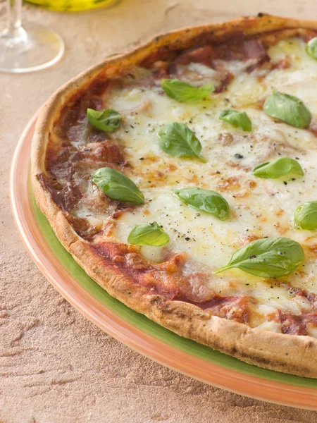 Margherita Pizza Mit Basilikumblättern — Stockfoto